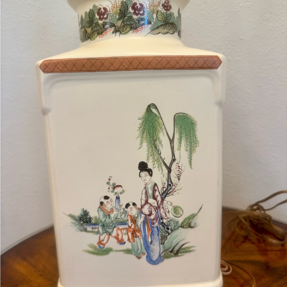 Vintage Hand Painted Porcelain Chinese Feng Cheng Table Lamp 26” - Picture 5 of 13